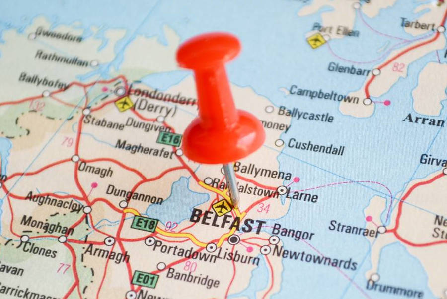 A map of Norther Ireland and Belfast.