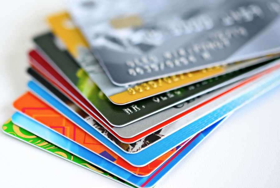 A picture of many different credit cards.