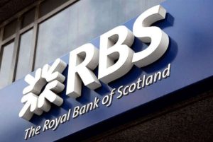 RBS's official logo over the entrance of the bank.